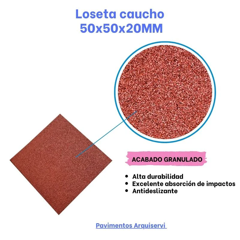 LOSETA DE CAUCHO Maciza 50x50cm | 20mm | Grano Fino | ALTA DENSIDAD | Rojo | Gimnasio | Exterior | Halterofilia | Peso libre | Parque Infantil
